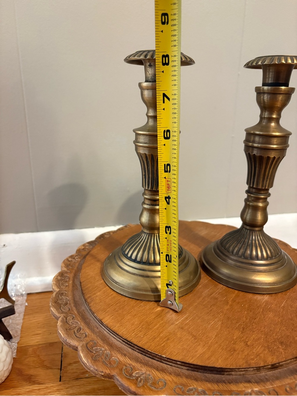 Pair of Vintage Brass Candlestick Holders Ornate - Picture 5 of 6